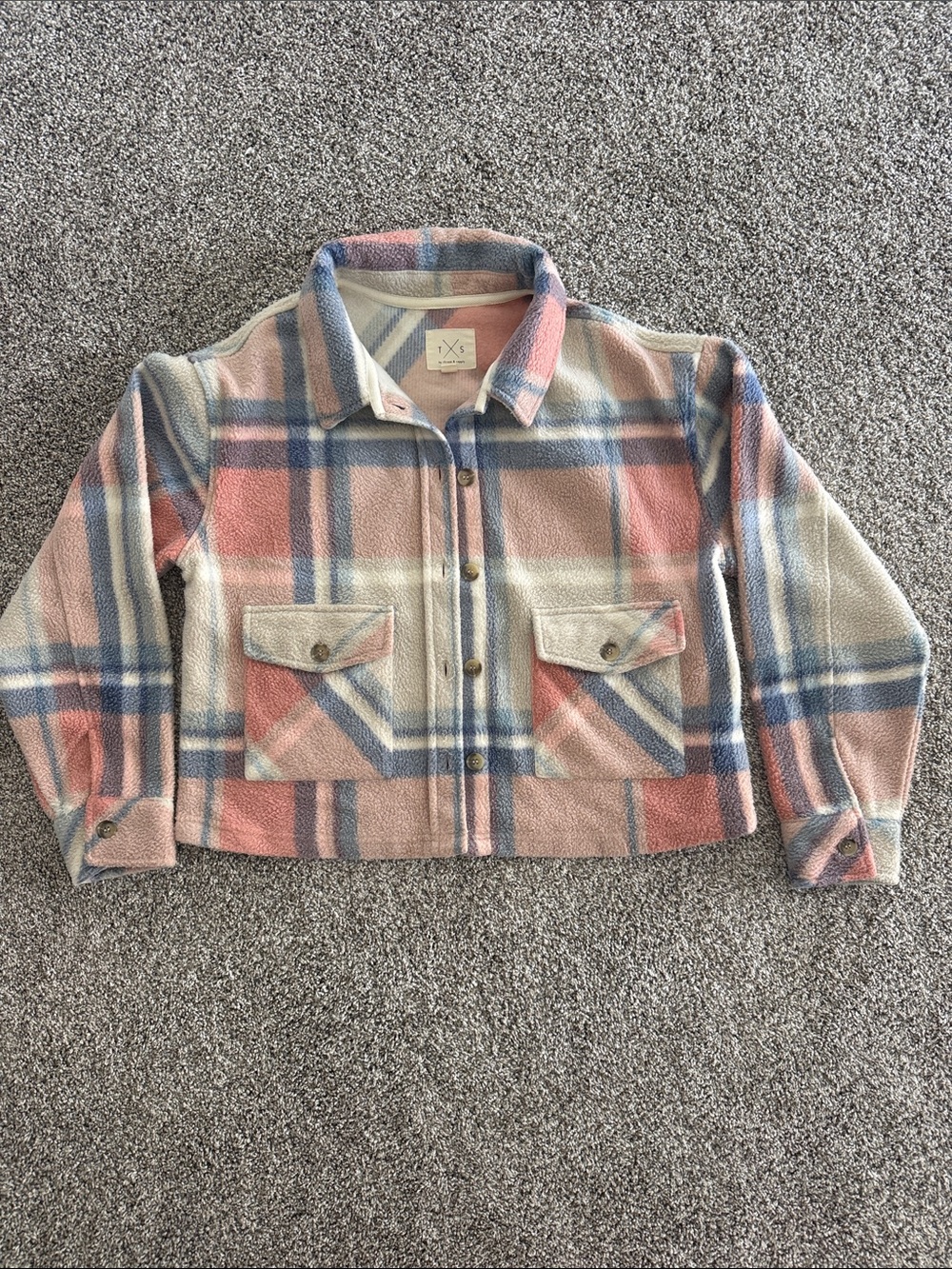 Women’s Plush Plaid Shacket Jacket - Pink & Blue